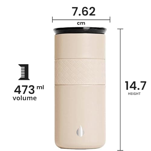 Elemental Artisan Triple Wall Insulated Tumbler – Stainless Steel Coffee Cup with Ceramic Lid – Thermal Travel Mug for Hot(6 Hrs) & Cold(18 Hrs) Drinks – Reusable Coffee Cups (Beige, 473 ml) — view 2