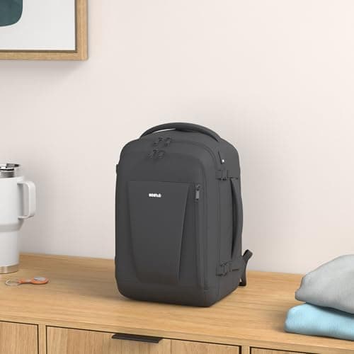 ECOHUB Ryanair Cabin Bag 40x20x25 Underseat Travel Bag 9 Pockets Hand Luggage Backpack Recycled PET Eco Friendly Rucksack for Women & Men Carry on Bag with USB Port, 20L, Black — view 2