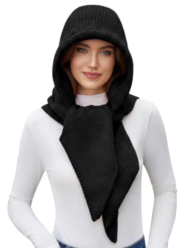 heekpek Hooded Scarf for Women 2 in 1 Hat Scarf Black