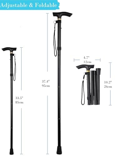 ZYWQ Walking Stick, Folding Lightweight Walking Stick Aluminum Metal Collapsible Travel Cane with Non-Slip Rubber Base for Men & Women-Black — view 3