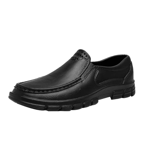 Dress Loafers Shoes for Men Moccasins Leather Shoes Without Laces Slip On Loafer Moccasins Flat Sole Low Shoe Non-Slip Casual Sneakers Comfortable Driving Shoe Lightweight Business Sneakers Black