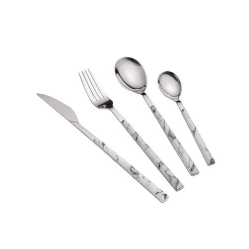 BLMAGS Beautiful Stainless Steel Cutlery Set Marble pattern Handle Table Knife Fork Spoon Utensil Mirror Polished Silverware Flatware Set Practical