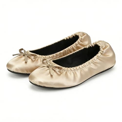 Women's Foldable Flats – Portable Ballet Slippers Shoes for Travel, Wedding – Fits in Purse (L, Champagne Gold) — view 5