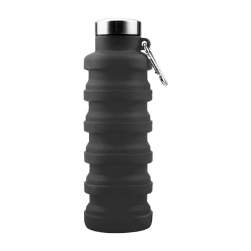 Hopzab 1 PCS Collapsible Water Bottle with Carabiner Silicone BPA Free Water Bottle Portable Outdoor Collapsible Accessories for Travel Gym Sports Hiking Climbing Camping Hiking (Grey)