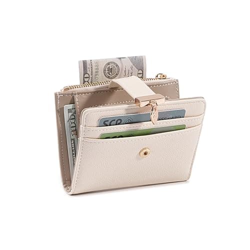 Pomelo Best Women's RFID Wallet - Vegan Leather Bi-fold Small Ladies Purse with Zipper Coin Pocket & ID Window - Leaf Charm Compact Wallet for Women (Beige) — view 6