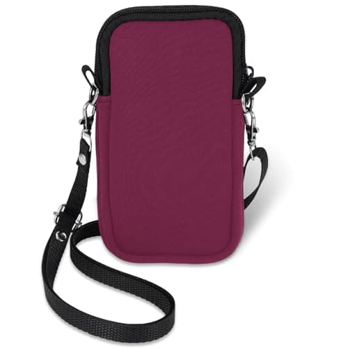 Phone Sock 2 Layers, Waterproof Neoprene Phone Pouch with Strap, Universal Shock & Impact Resistant Bag for Smartphone, Compact Sleeve Case fit to 7" for Travel Hiking, Gift for Men Women, Berry