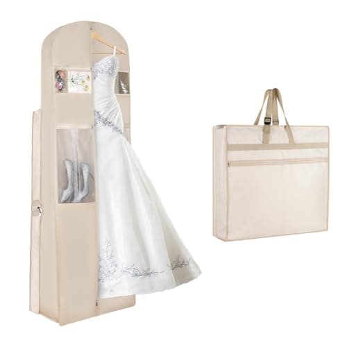 KEEGH Wedding Dress Bag 72” Trifold Long Dress Covers Garment Bags, Beige