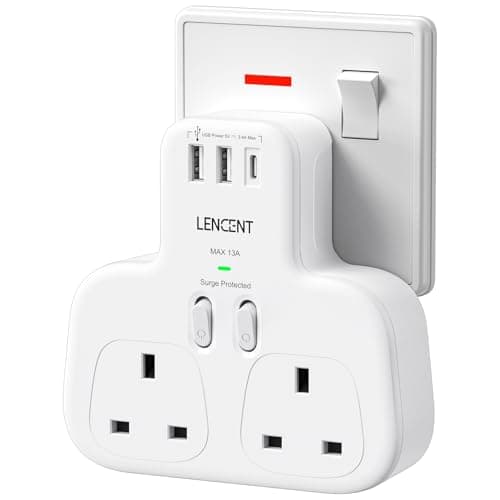LENCENT Double Plug Adaptor with 1 USB C and 2 USB Ports, Surge Protected