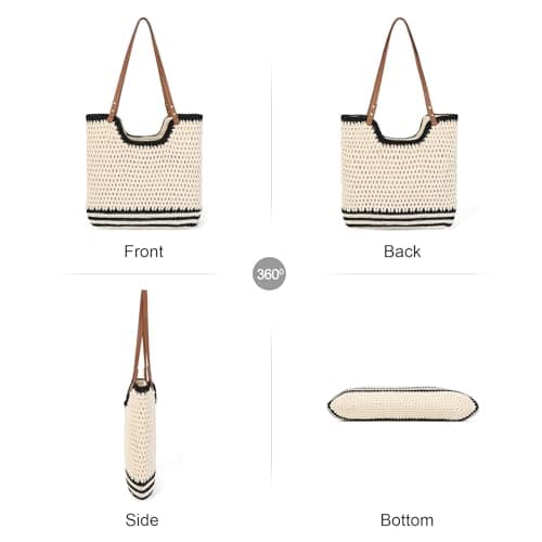 GLITZALL Beach Tote Bag for Women Cotton Rope Woven Shoulder Bag, Large Crochet Summer Handbag with with Faux PU Handles, Lightweight Travel Shopper Bag for Holiday Beach Shopping Everyday — view 6