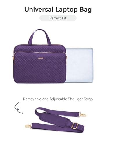 Lausiax Laptop Case Bag Women Men Computer Sleeve Compatible with MacBook/Dell/HP/Acer/ASUS, Waterproof Shoulder Carrying Briefcase, Purple, 14-14.5 Inch — view 5