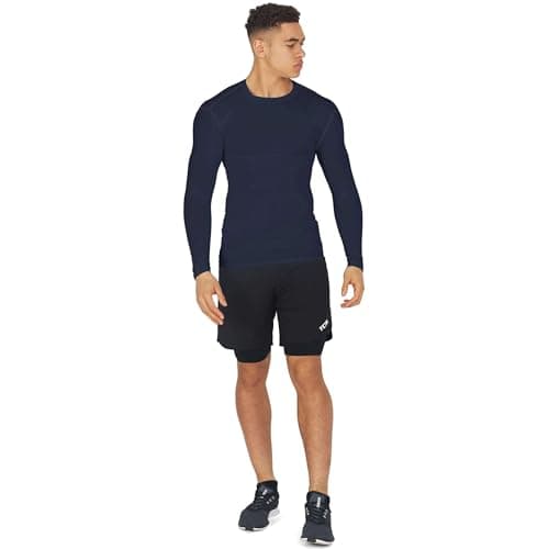 PowerLayer Kids Base Layer Long Sleeve Compression Shirt. Lightweight and Moisture Wicking Thermal Top for Football, Rugby, Soccer and Gym for Boys - Navy, Boys Large (10-12 Years) — view 2