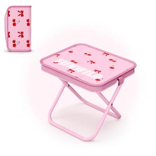 Xieesae 2-in-1 Folding Stool Bag, Lightweight Portable Camping Stool for Adults & Kids, Cute Cherry Foldable Compact Seat for Festivals, Travel, Picnic and Fishing