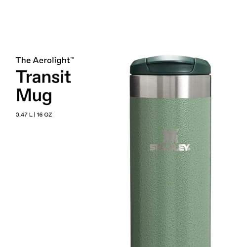 Stanley 1913 Aerolight Transit Travel Mug 0.47L - Keeps 6 Hours Hot - 8 Hours Cold - Dishwasher Safe - Leakproof - Car Cup Holder Compatible - Insulated Coffee Cup - Hammertone Green — view 3