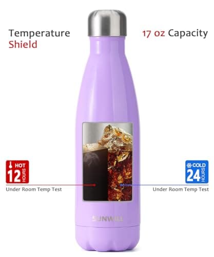 SUNWILL Metal Water Bottle Stainless Steel 500ml, Insulated Reusable Thermal Flask for Cold and Hot Drink, Travel, Sports, Gym, Powder Coated Lavender — view 3