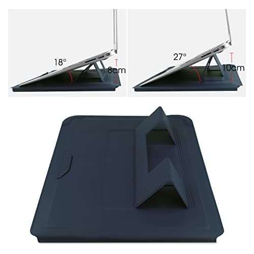 HoYiXi 14 Inch Laptop Sleeve Case Leather Bag with Stand Compatible with MacBook Pro 14 2021/ASUS Vivobook 14/HP Pavilion X360/Lenovo IdeaPad 14/Dell Lenovo HP ASUS Acer HUAWEI Matebook 14'' PC, Navy — view 3
