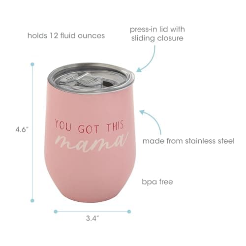 Pearhead “You Got This Mama” Wine Tumbler for Mom, 12 oz Insulated Stainless Steel Tumbler with Lid, Travel Coffee Mug for Women, Mother’s Day Gift, New Mom Gift, Stemless Wine Cup — view 2