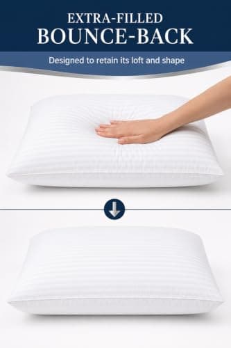 AmigoZone Hotel Quality Stripe 8 Pack Pillows - Bounce Back Pillow Cotton Blend With Virgin HollowFibre - Firm Support Anti Allergy Machine Washable - 48x74cm - Pack of 8 — view 3