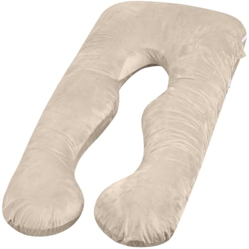 GRANDMA SHARK U-shaped Pregnancy Pillow, Full Body Maternity Pillow with Washable Velvet Cover for Back Hips Legs Support, Champagne