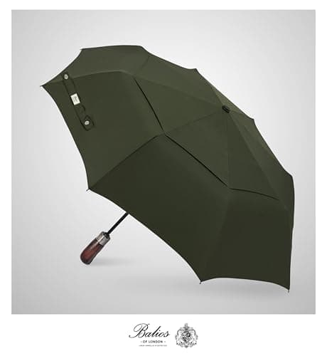 Balios Folding Umbrella Real Wood Handle Auto Open Close Olive Green — view 3