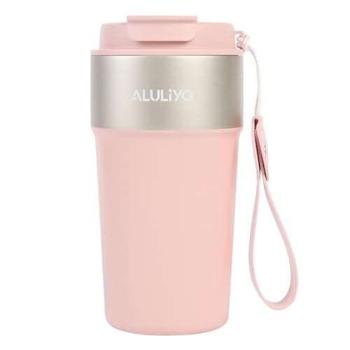 ALULIYO Travel Mug, Insulated Coffee Cup with Straw & Lid, 500ML, Pink