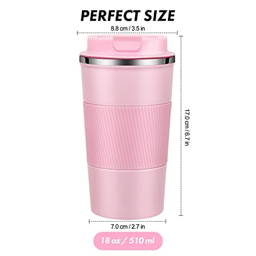 Dycietx Travel Mug with Leakproof Lid,Insulated Reusable Coffee for Hot&Cold Drinks/Tea,Portable Stainless Steel Thermal Takeaway Cup Car/Outdoor/Picnic/ Office/School (510ml Pink) (CM03RD) — view 2