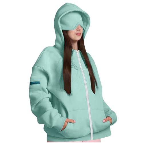 ThiCc Airplane Mode Travel Hoodie – Women's Oversized Comfy Long Sleeve Full Zip Pullover Sweatshirt with Hidden Pocket for Airport Lounge Daily Use Streetwear (Light Grey,L) — view 6