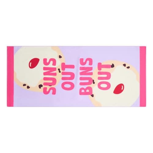 OHS Large Beach Towel, Suns Out Buns Out Slogan Super Soft Quick Dry Sand Free Microfibre Beach Towel Lightweight Compact Travel Summer Essentials Holiday Towels, Lilac - 71 x 152cm — view 3