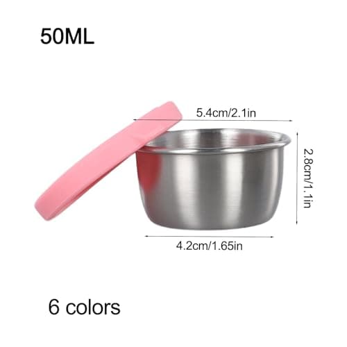 NbgrvB 304 Stainless Steel Sauce Containers 50ml, Leak-Proof Dip Cups with for Soft Silicone Lids, Portable Condiment Pots Travel, Camping, 6 Pack — view 3