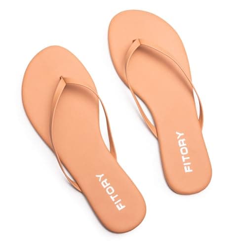 FITORY Women's Leather Flip Flops, Beach Thong Sandals Warm Nude Size 7 — view 3