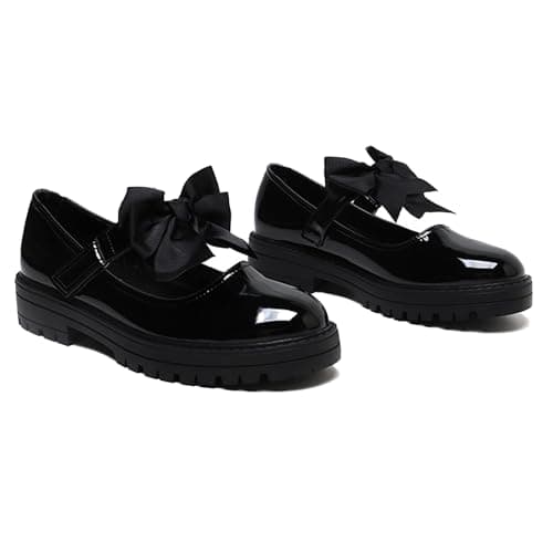 Girls Patent Black Mary Jane with Detachable Bow On Strap - Kids Back to School Comfortable Anti-Slip Flat Shoes (Black Patent, UK Footwear Size System, Big Kid, Women, Numeric, Medium, 3) — view 4