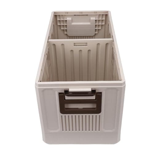 Aramox Camping Storage Box PP Car with 50kg Capacity Foldable Design 3 Compartments Removable Lid and Cooler Bag for SUV Road Trips Camping (Beige Coffee Color) — view 2