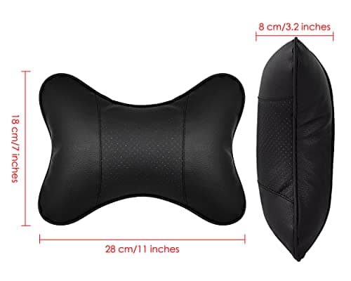 DSstyles 2 Pieces PU Leather Neck Pillow for Car Seat Headrest Cushion 28x18cm Car Neck Cushion (Black) — view 2
