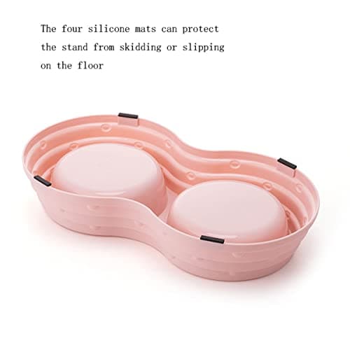 Double Dog Bowls,Removable Stainless Steel Pet Double Bowls (Small, Pink) — view 3