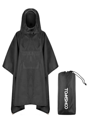 TOMSHOO 3 in 1 Rain Poncho Waterproof Adult (Black)