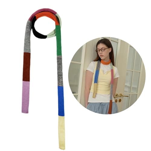GMBYLBY Women Skinny Scarf Thin Colorful Belt Wool Long Tie Scarf Bag Handle Wrap Choker Knitted Scarf for Photo Long Scarf — view 2