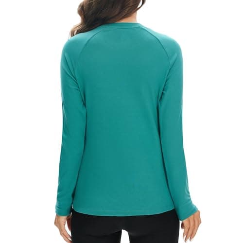 HUGE SPORTS Women's Long Sleeve Thermal Tops Winter Base Layer Tops Brushed Lining Undershirt (Teal,M) — view 2