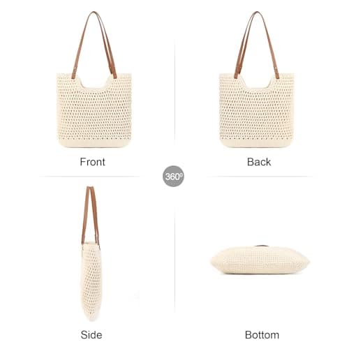 GLITZALL Beach Tote Bag for Women Cotton Rope Woven Shoulder Bag, Large Crochet Summer Handbag with with Faux PU Handles, Lightweight Travel Shopper Bag for Holiday Beach Shopping Everyday — view 6