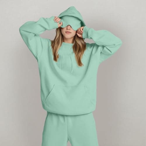 Travel Hoodie with Eye Mask Built-in Oversized Airplane Hoodie Long Sleeve Sweatshirt Pullover Solid Color Comfort Hoodies for Women Uk Autumn Winter Thermal Tops Streetwear Casual Fashion — view 6