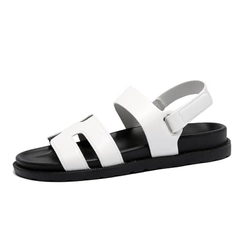 INNERSECT CO Women’s Flat Sandals with Adjustable Buckle, Comfortable Cushioned Footbed, Lightweight Non-Slip Summer Casual Shoes (WHITE, Adult, Women, 6, Numeric, UK Footwear Size System, Medium)