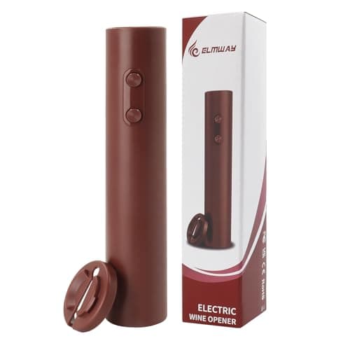 ELMWAY VinoLux Series Electric Wine Opener – Battery Operated Corkscrew with Easy Two-Button Operation & Foil Cutter, Portable Design for Home Use or Parties (Red)