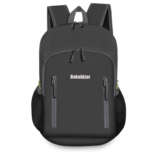 Bekahizar 20L Ultra Lightweight Backpack Foldable Hiking Daypack Rucksack Water Resistant Travel Day Bag for Men Women Kids Outdoor Camping Mountaineering Walking Cycling Climbing (Black) — view 2