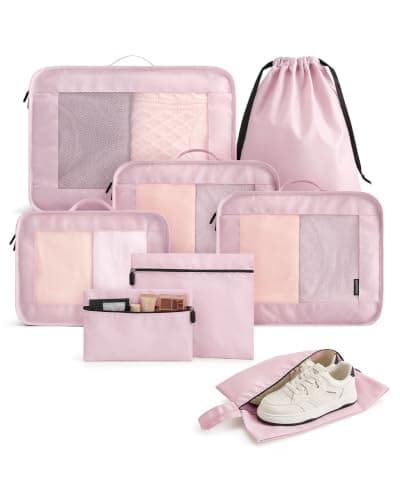 LIGHT FLIGHT 8pcs Packing Cubes, Travel Suitcases Organiser, Pink