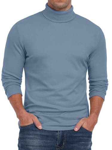 QIXING Men's Thermal Turtleneck Top, Long Sleeve Base Layer, Blue, XXL — view 2