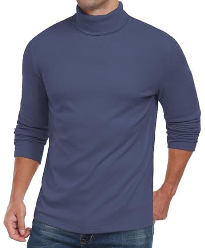 QIXING Men's Thermal Turtleneck Top, Long Sleeve Roll Neck, Navy Blue, XL — view 3
