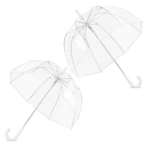2 Pcs White Clear Bubble Umbrella Transparent Dome Rain Umbrella Windproof See Through Canopy Fiberglass Frame Large Coverage Wedding Photography Prom Graduation Outdoor Events Travel Men Women, White