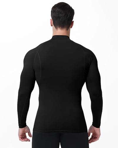 Runhit Black Compression Base Layer Mock Turtle Neck Tops for Men, Quick Dry Long Sleeve T Shirt Mens, Breathable Thermal Sports Undershirt for Gym Running Workout Fitness Training L — view 3