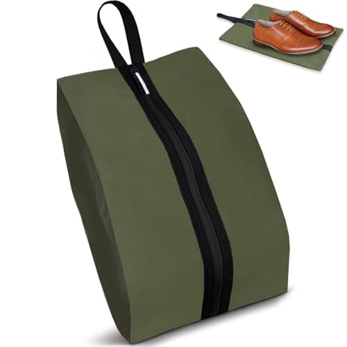 Shoe Bags for Travel, Waterproof Oxford Fabric, Zippered Shoe Storage Organiser with Handle, Lightweight Dustproof Shoe Pouch for Trainers, Gym, Business Trip, 16.5 x 9.8 Inches (Shoe Bag Dark Green)
