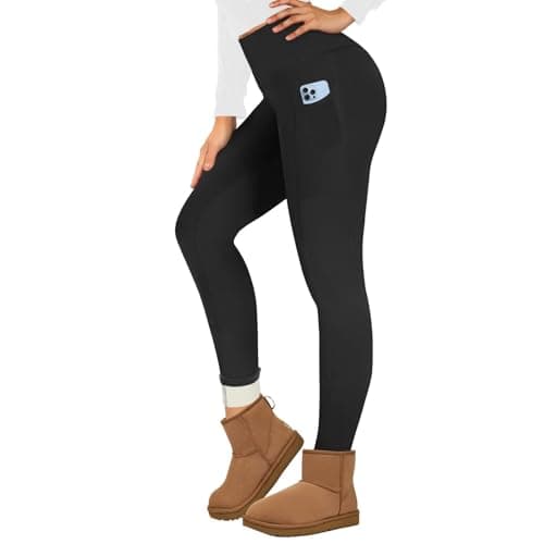 Missluck Fleece Lined Leggings Women UK with Pockets Thermal Leggings Womens High Waisted in Winter(Black,M)