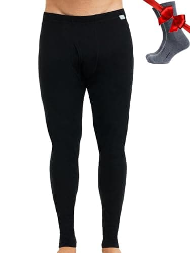 100% Merino Wool Base Layer Men Leggings Pants - Thermal Underwear + Socks (Small, 165 Black)
