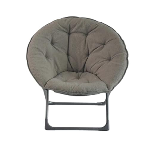 Portable Soft Moon ChairGray Folding Camping Chair Reading Armchair Sheep Wool Cushion Ideal for Bedroom Balcony Relaxation Areas Gardens Patios 80x80x37 cm — view 6